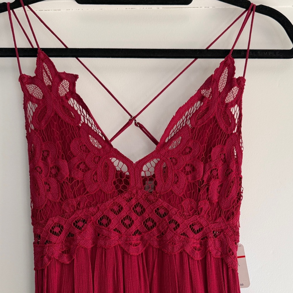 Free People Cranberry Lace Maxi Dress with Spaghetti Straps - Picture 5 of 5